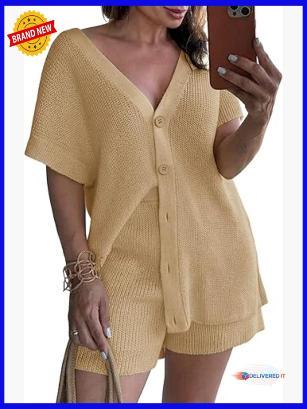 Women's 2 Piece Lounge Set - Cap Sleeve Cardigan & Shorts
